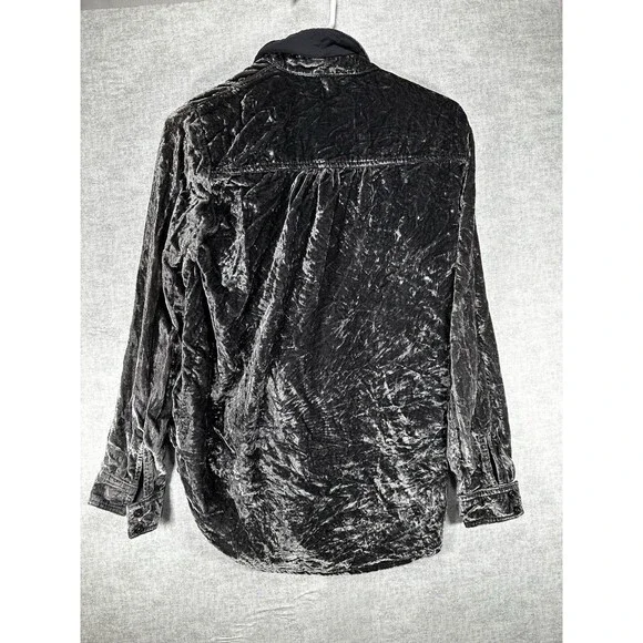 Anthropologie Pilcro Crushed Velvet Femme Buttondown Shirt in Dark Gray XXS - Picture 2 of 7